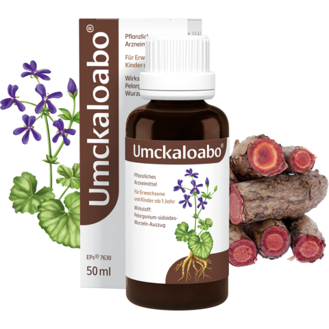 Umcka Tropfen 50ml mit Pflanze und Wurzel